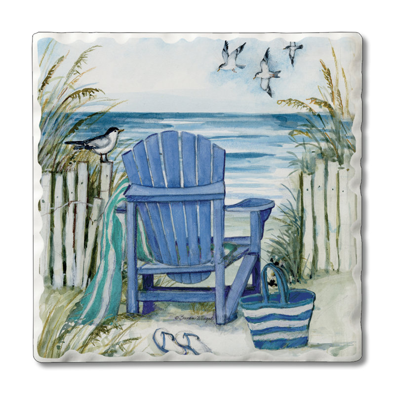 By the Sea Chairs 4-Pack Tumbled Tile Stone Coasters