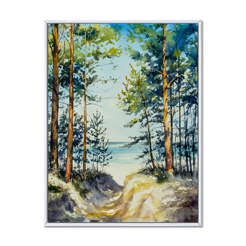 «Pine Forest Trees on High Dunes», reproduction d'art sur toile, H 32 po x l 16 po x P 1 po, Cadre flottant blanc