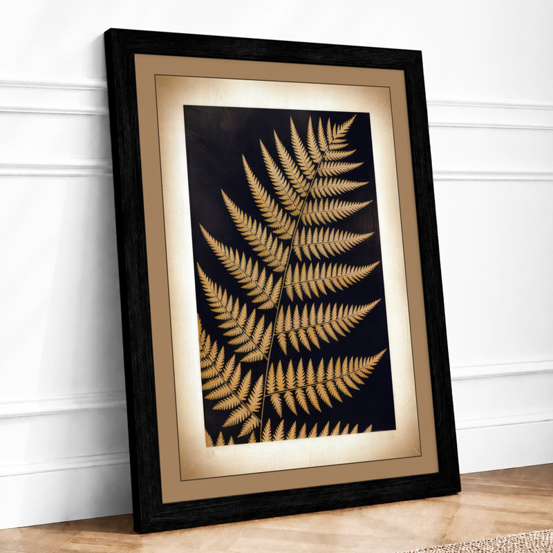 Golden Fern Fronds Botanical - Framed Print, A2 - 59.4 x 42.0 cm, Black