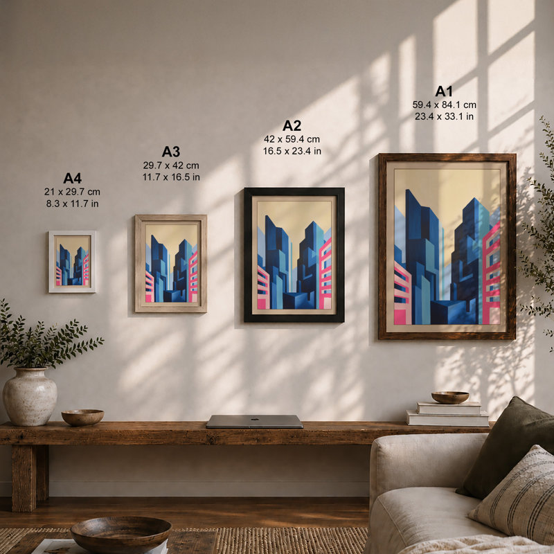 City Geometry Modern - Framed Print, A4 - 29.7 x 21.0 cm, Oak