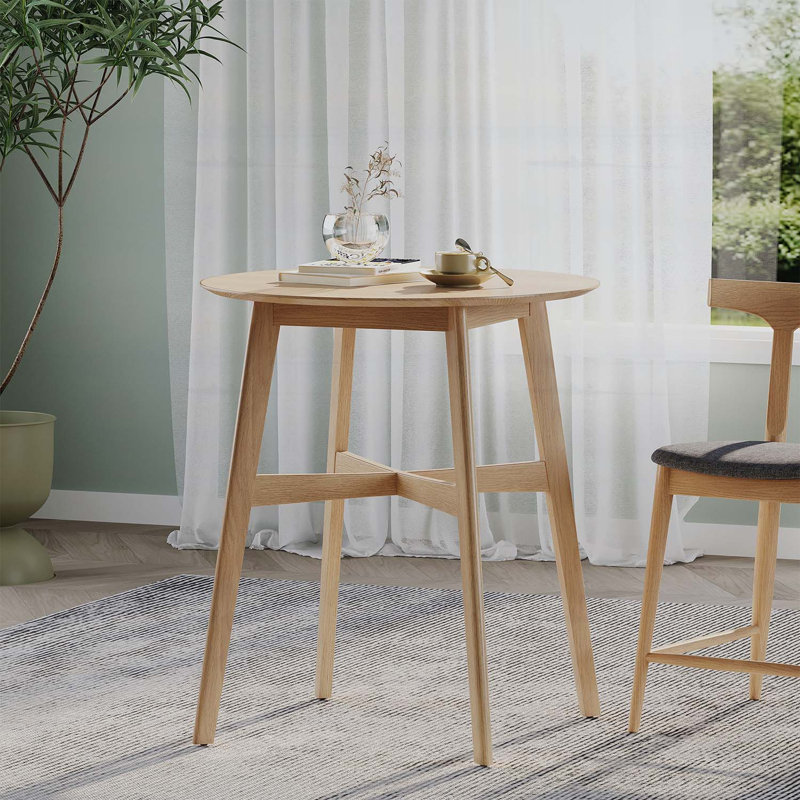 Table de salle à manger élégante à hauteur de comptoir ronde en bois, finition chêne naturel, pour petits espaces et décor moderne