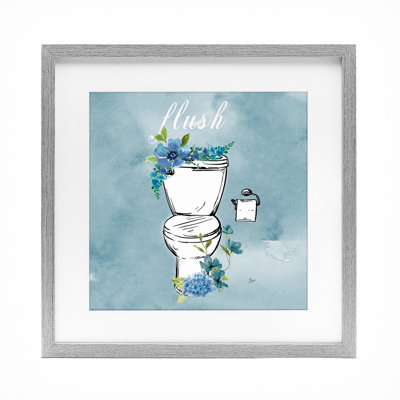 «Floral Bathroom Rules Flush», impression encadrée sous verre, design par Nan