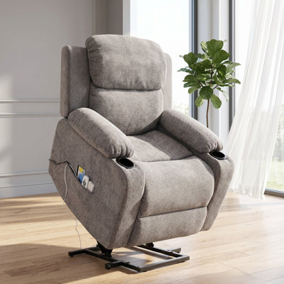 Fauteuil inclinable électrique Power Lift pour personnes âgées avec chaleur et massage, 2 porte-gobelets et poches latérales, fauteuil releveur électrique pour salon, robuste