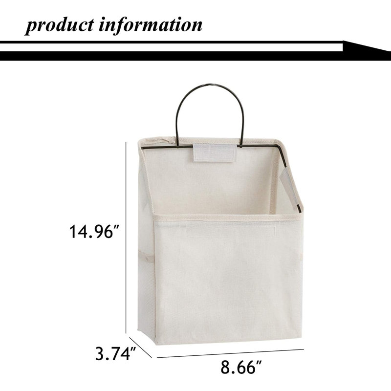 Sacs de rangement à suspendre au mur, panier de rangement en lin en coton pour bureau, bureau, salon (# 2 blanc), Crème