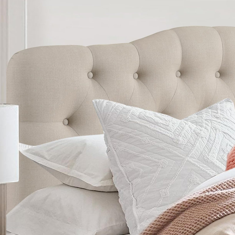 Tête de lit tapissier en lin à hauteur réglable moderne, Beige, Grand
