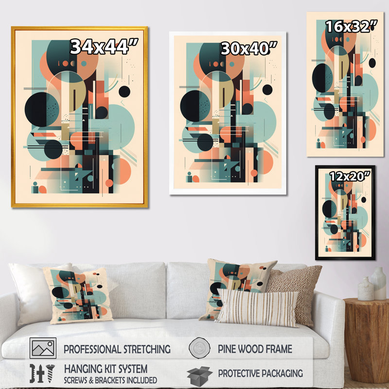 «Green Peach Elegance» - Décoration murale minimaliste, Cadre photo noir, H 44 po x l 34 po x P 1,5 po