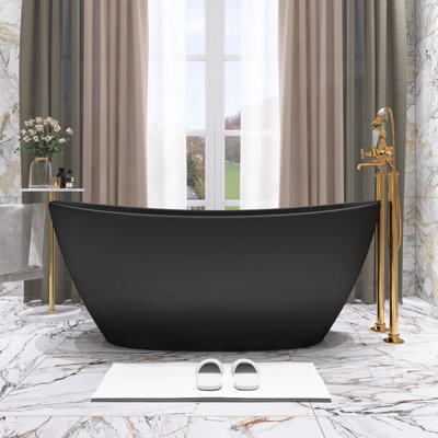 61-Inch Double Slipper Freestanding Solid Surface Bathtub With Drain