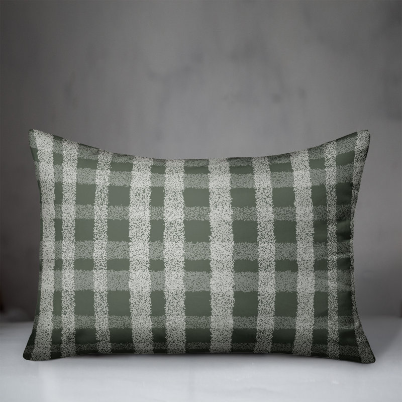 Chalky Gray Plaid Outdoor Throw Pillow, H 14 po x l 20 po, Sauge