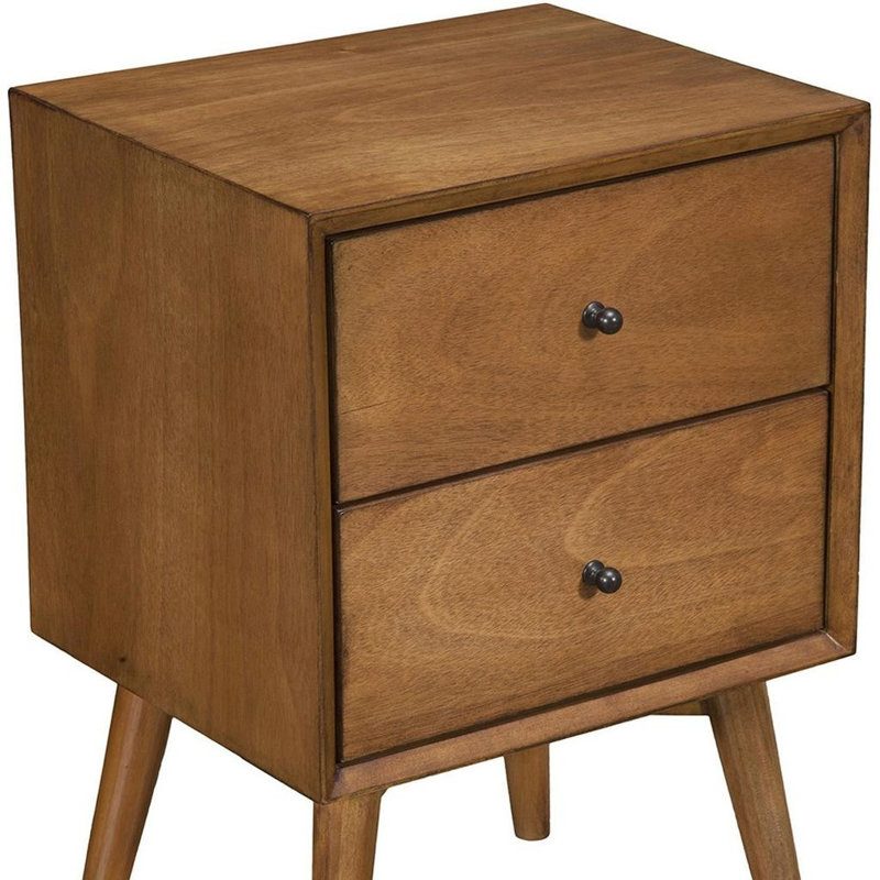 Table de chevet 26 po à deux tiroirs en bois massif et bois 26 po, Brown