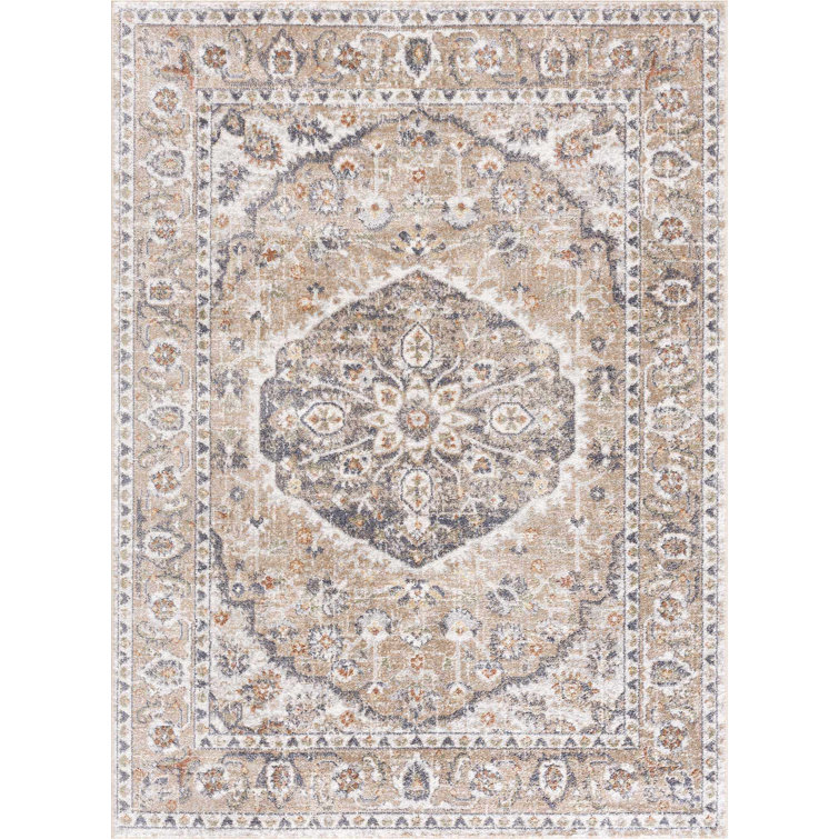 Oveda Oriental Floral Machine Washbale Brown/Black Area Rug
