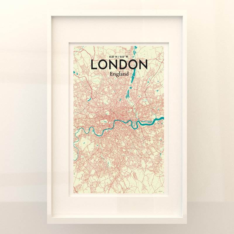 London City Map In Tricolour - No Frame Print, 36cm H x 24cm W x 0.05cm D
