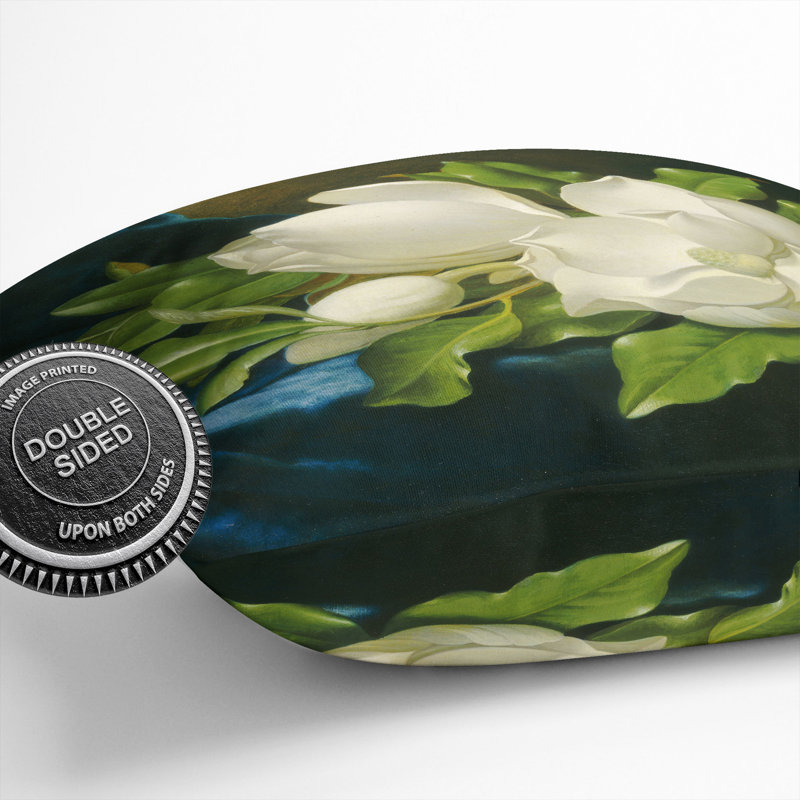 Giant Magnolias On Blue Velvet Square Throw Cushion, 40cm H x 40cm W x 15cm D