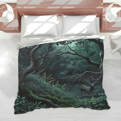 Dense Forest With Deer Comforter