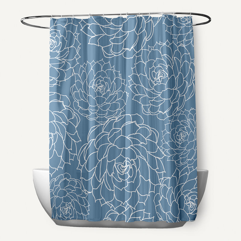 Rideau de douche simple à motif floral Miki, Bleu