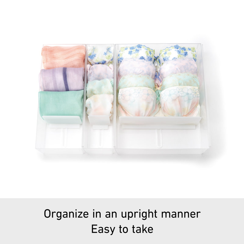 Like-it Plastic Socks Case Clear Drawer Organizer for Closet and Dresser Set of 3