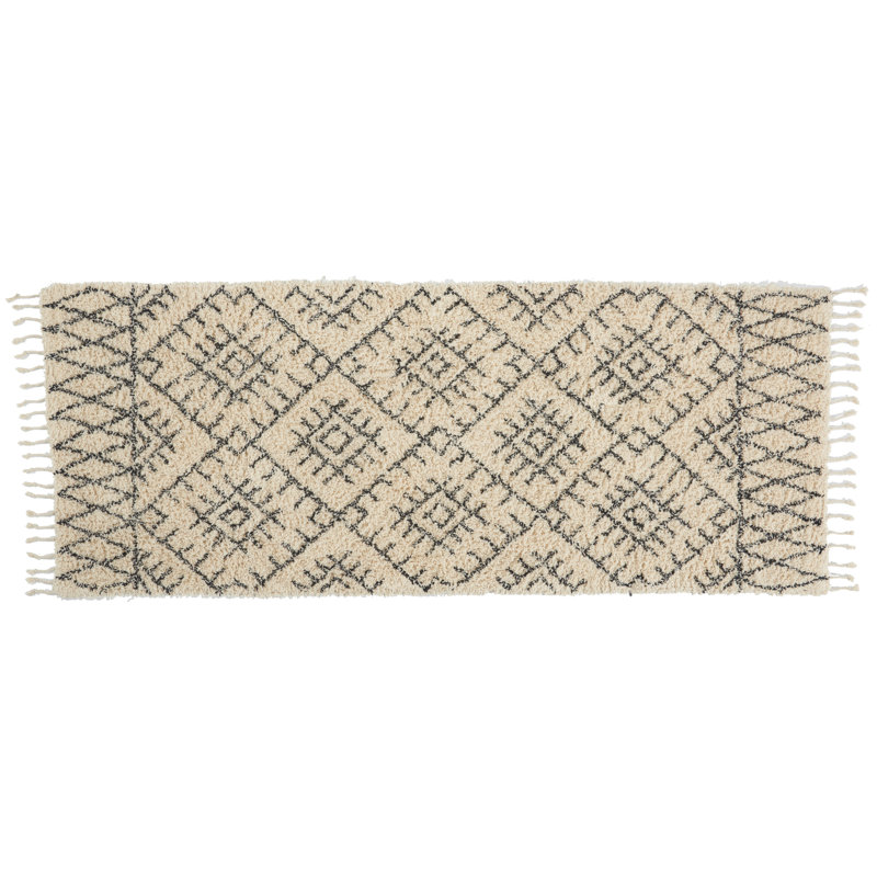 Cotton Geometric Rug, Runner 2'3" x 6', Navy Blue