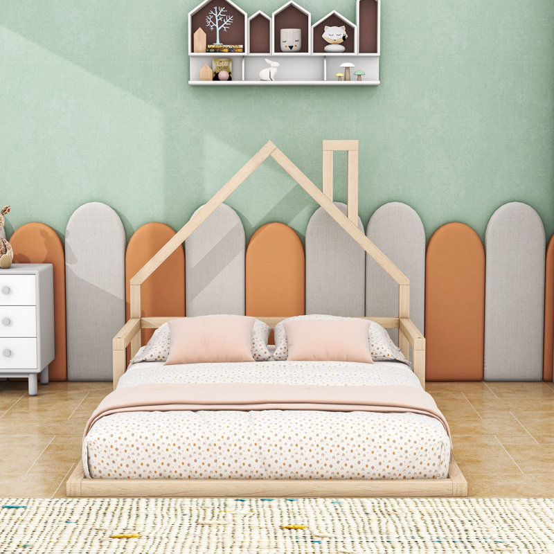 Lit plateforme avec tête de lit, Naturel, Double