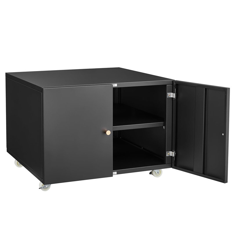 Heavy Duty Metal Printer Stand with Wheels, Metal Printer Stand with Wheels for Copier, Computer, Fax, Two Drawer File Cabinets for Home Office Apartment Dormitory (Black)