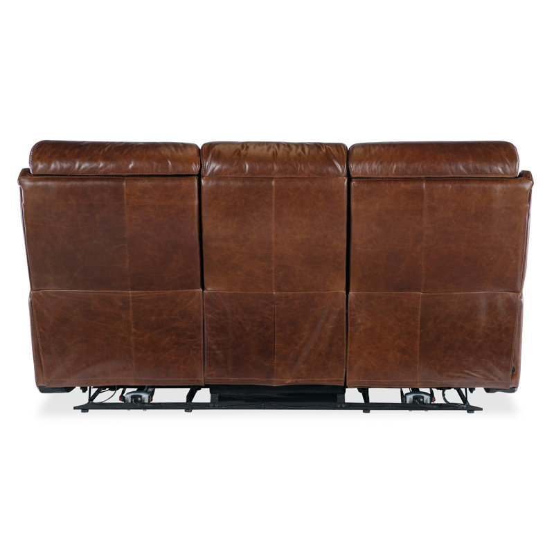 Carrington Walnut Leather Reclining Sofa with Power Headrest
