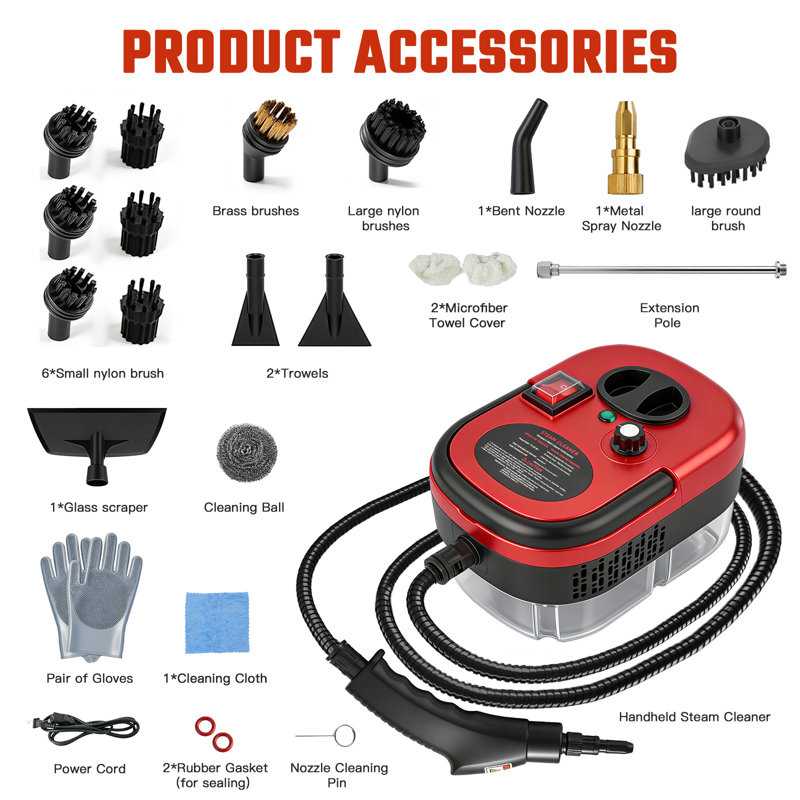 Nettoyeur à vapeur portatif 2500W 1200ML, Red