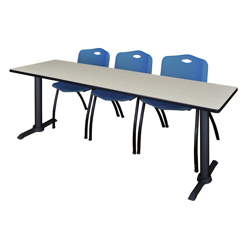 Table de formation Neyland Cain T-Base et 3 chaises empilables, Bleu, Gris