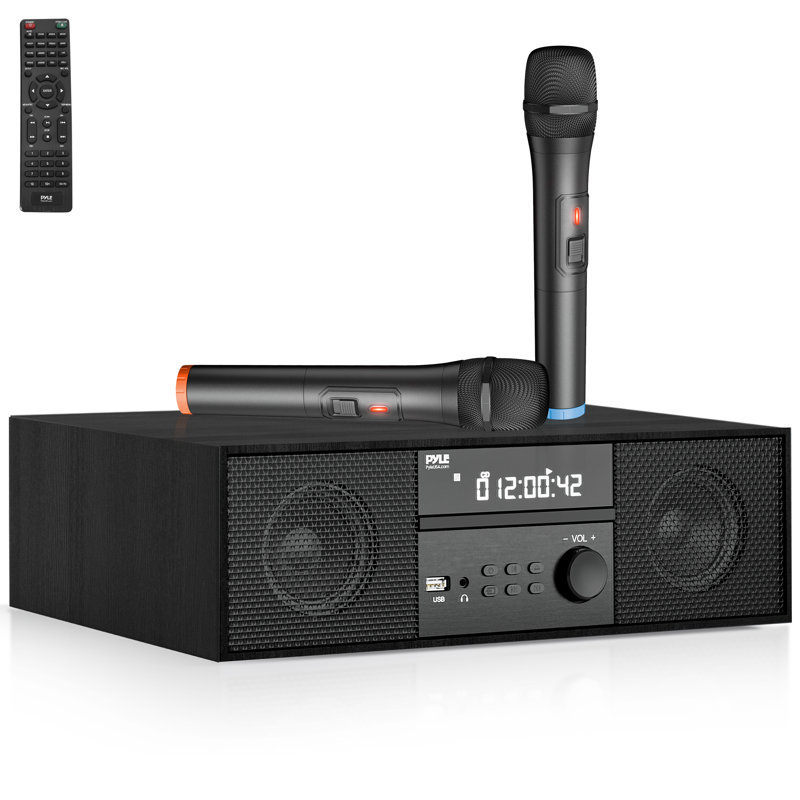Home Multimedia Disc Stereo System with Wireless Microphone, Full Black