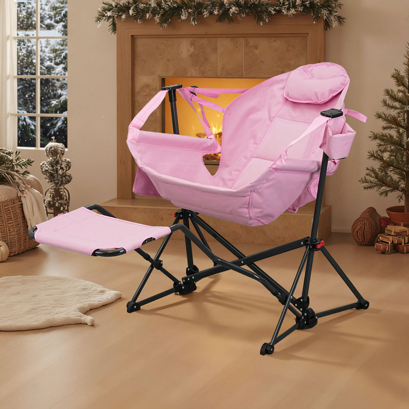 Hammock Camping Chair with Detachable Footrest and Storage Bag, Pink