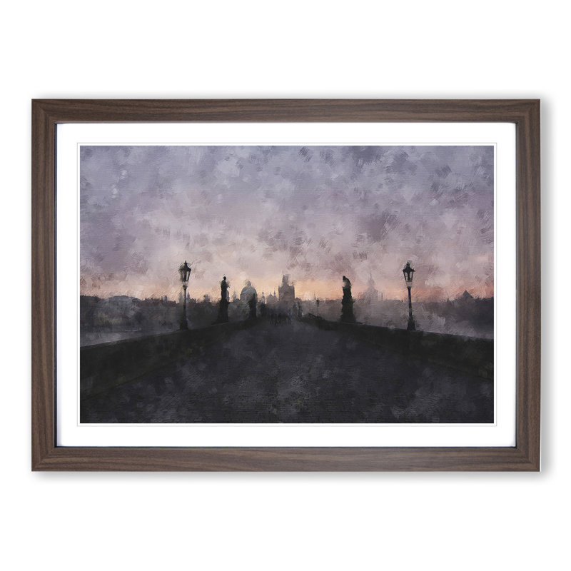 Charles Bridge in Prague Vol.2 - Picture Frame Painting, 48cm H x 65cm W x 2cm D, Walnut Framed