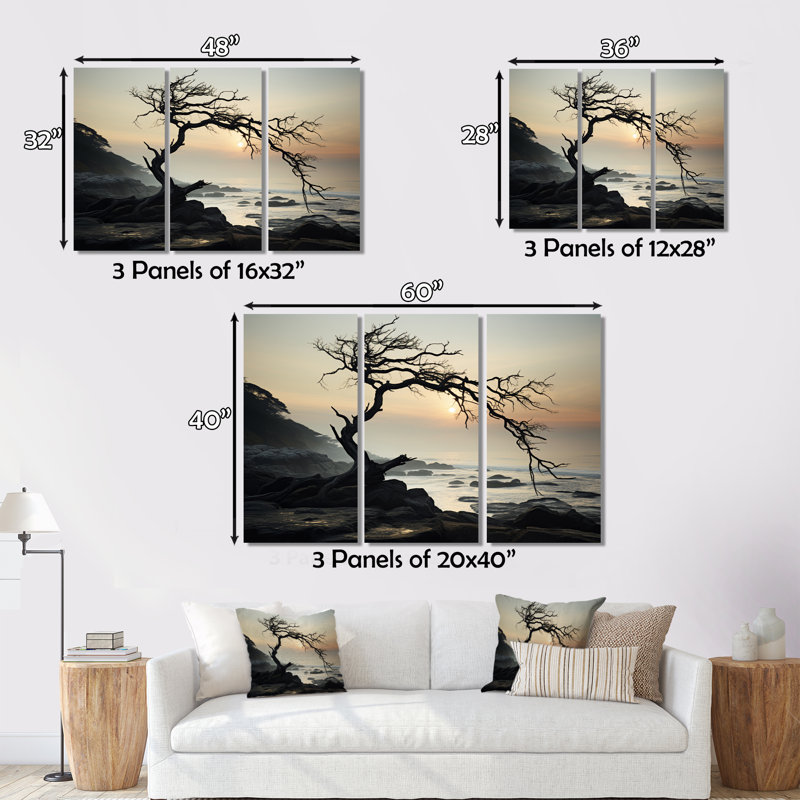 «Beach Tree Solitude I» sur toile, reproduction de 3 pièces, H 28 po x l 36 po x P 1 po
