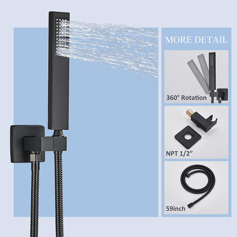 Robinet de douche thermostatique avec valve brute, Noir mat