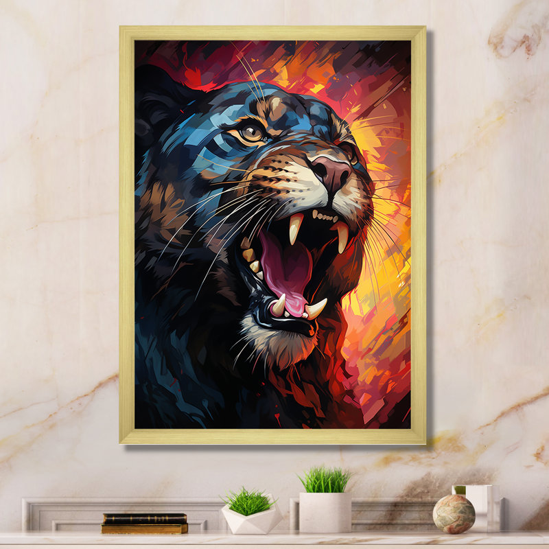 «Colorful Panther», impression géométrique sur toile, H 20 po x l 12 po x P 1 po, Encadrement doré