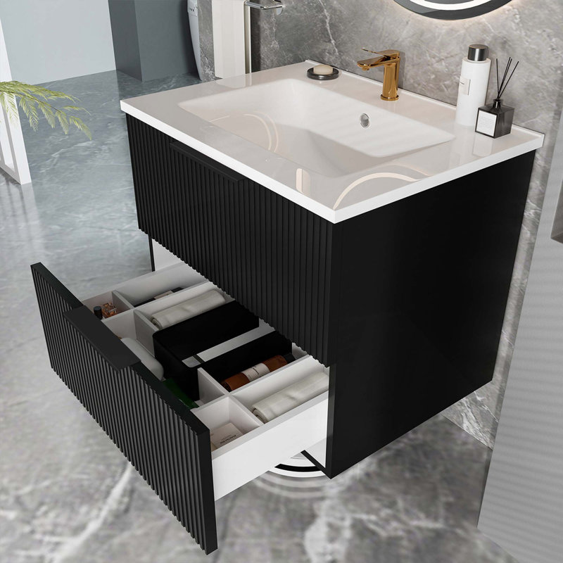 Meuble-lavabo avec lavabo en céramique Modern, Noir mat, 24"