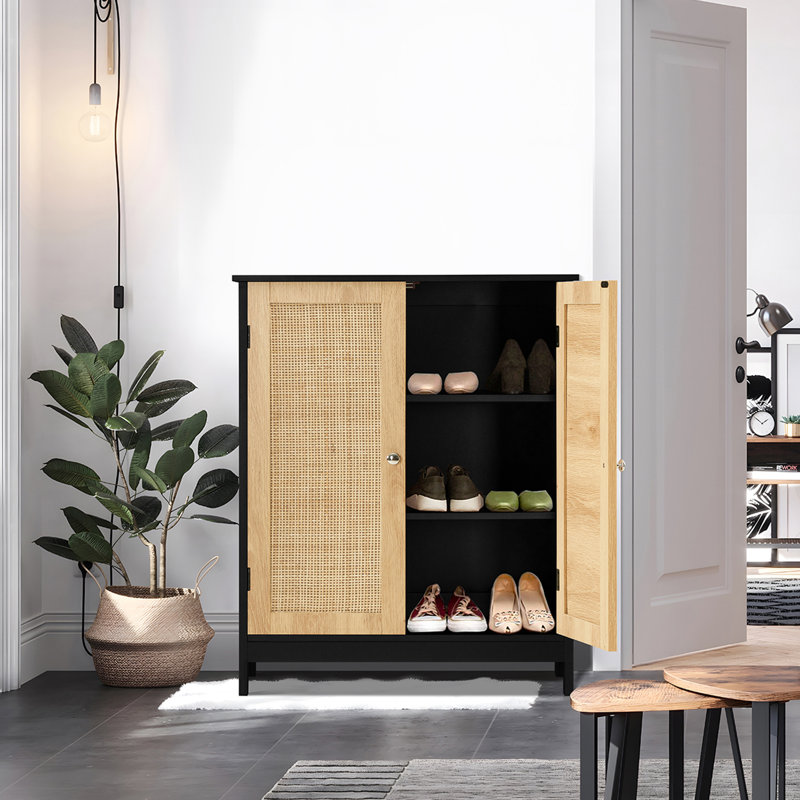 Storage Cabinet with 2 Doors & 2 Shelves, 3 Heights Available, Black/Nature