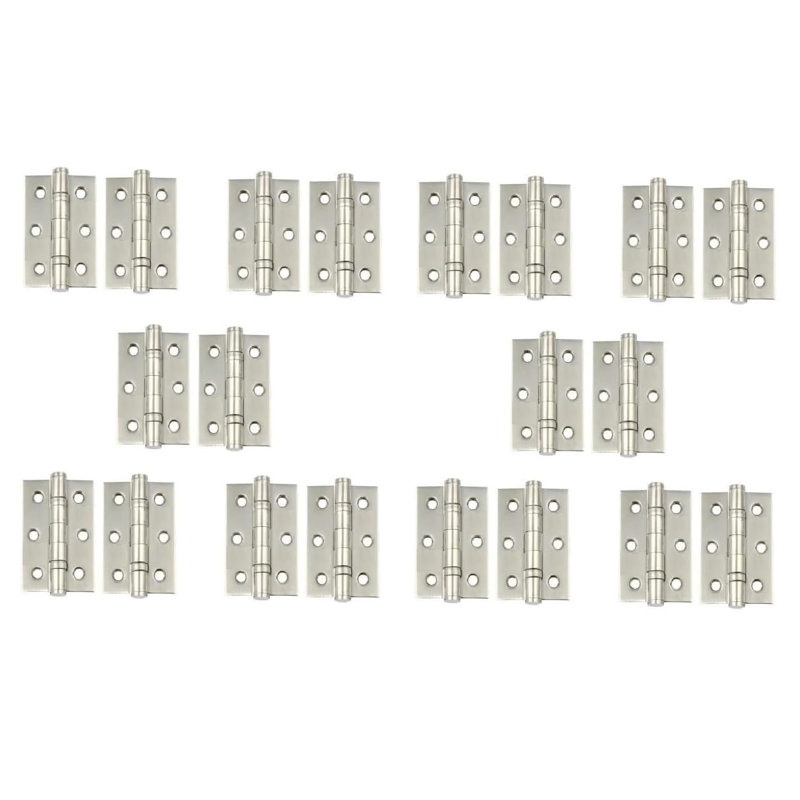  10 Pairs Ball Bearing Hinges in Satin Nickel Finish, Timber Door Hinge - 75mm 3"