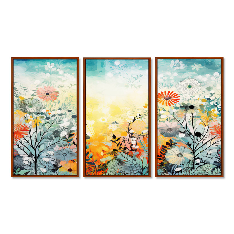 Ensemble de salon Mickael - Fleurs sauvages, Cadre flottant brun, H 28 po x l 36 po x P 1 po