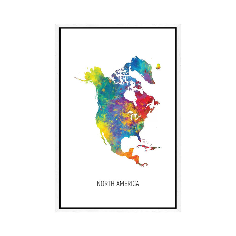 North America Map by Michael Tompsett - Print on Canvas, White Floater Framed, 152.4cm H x 101.6cm W x 3.81cm D