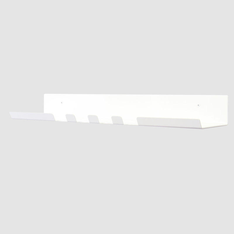 Metal Floating Shelf With Hooks, 3" H x 24" W x 5.37" D, White