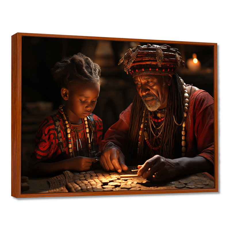 Sagesse africaine ancienne sur toile, H 30 po x l 40 po x P 1,5 po, Cadre flottant brun