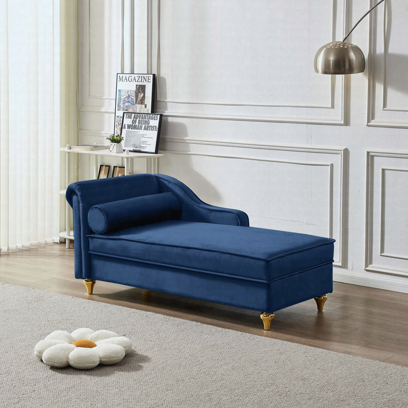 Chaise longue moderne avec revêtement en velours, Navy Blue