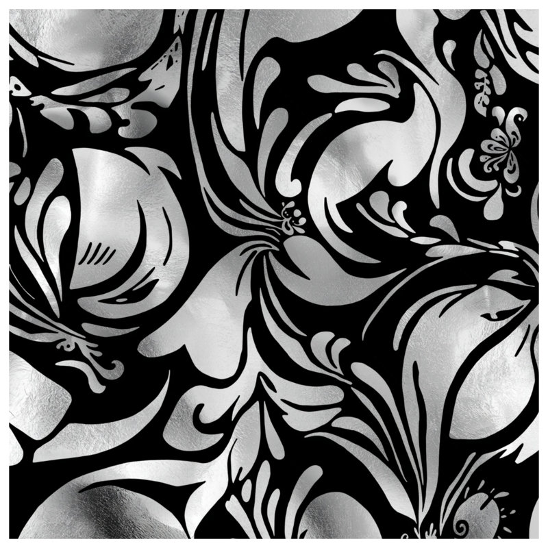 Tapis de bain floral argent noir, L 24 po x L 17 po