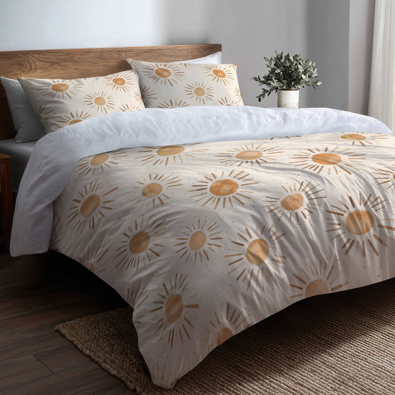 Ensemble de literie 3 pièces Starburst - Ensemble de housse de couette et de coussins Modern Boho Sun Glow