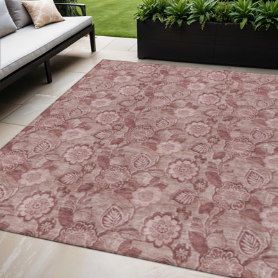 5' X 8' Blush And Pink Floral Washable Indoor Outdoor Area Rug
