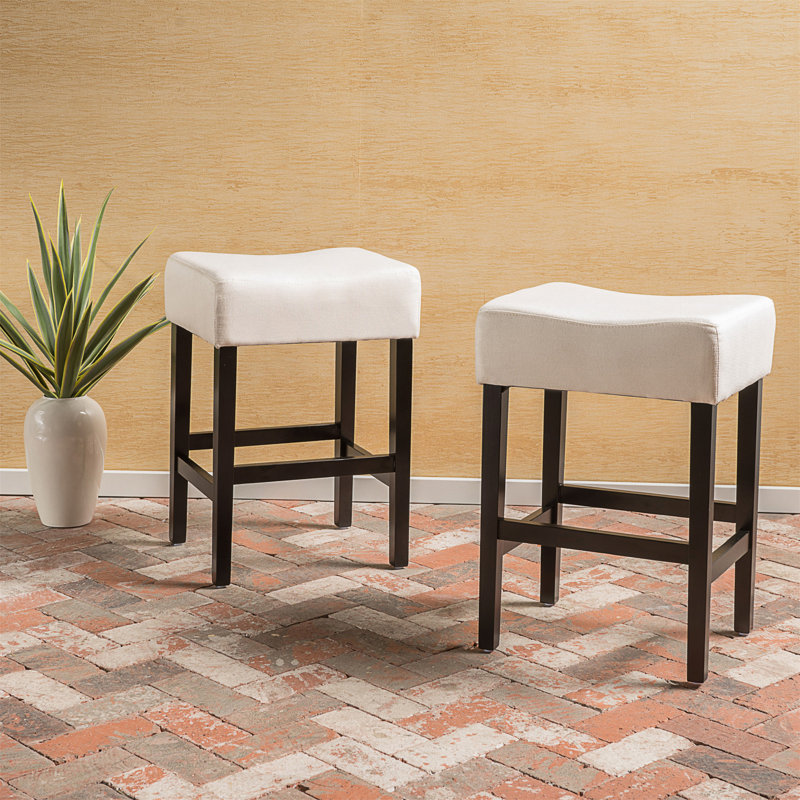 Ensemble de 2 tabourets de bar à hauteur de comptoir en cuir sans dossier 26,75 po, Beige