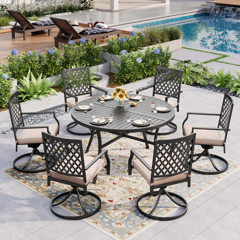 Deeana 6 - Person Patio Dining Set with Round Table , Cushions Included