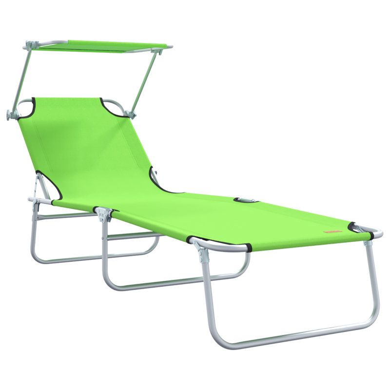 vidaXL Folding Sun Lounger with Canopy Outdoor Daybed Sunbed Steel and Fabric, Green