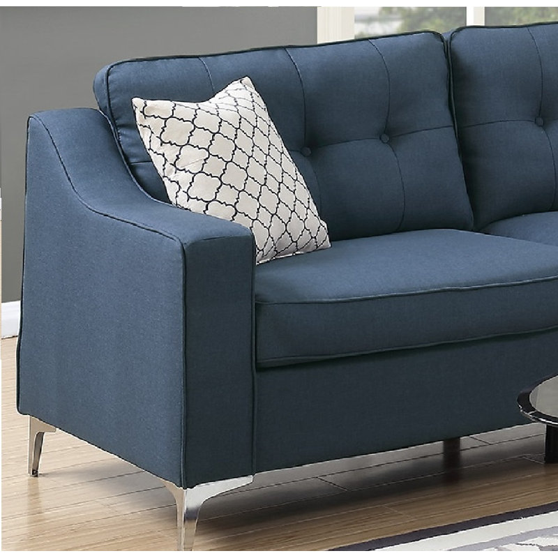Ensemble de canapé de 2 pièces pour salon et canapé en polyfber gris brillant, 100% lin bleu marine
