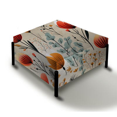 Orange Meadow Floral Pattern I - Floral Large Square Ottoman