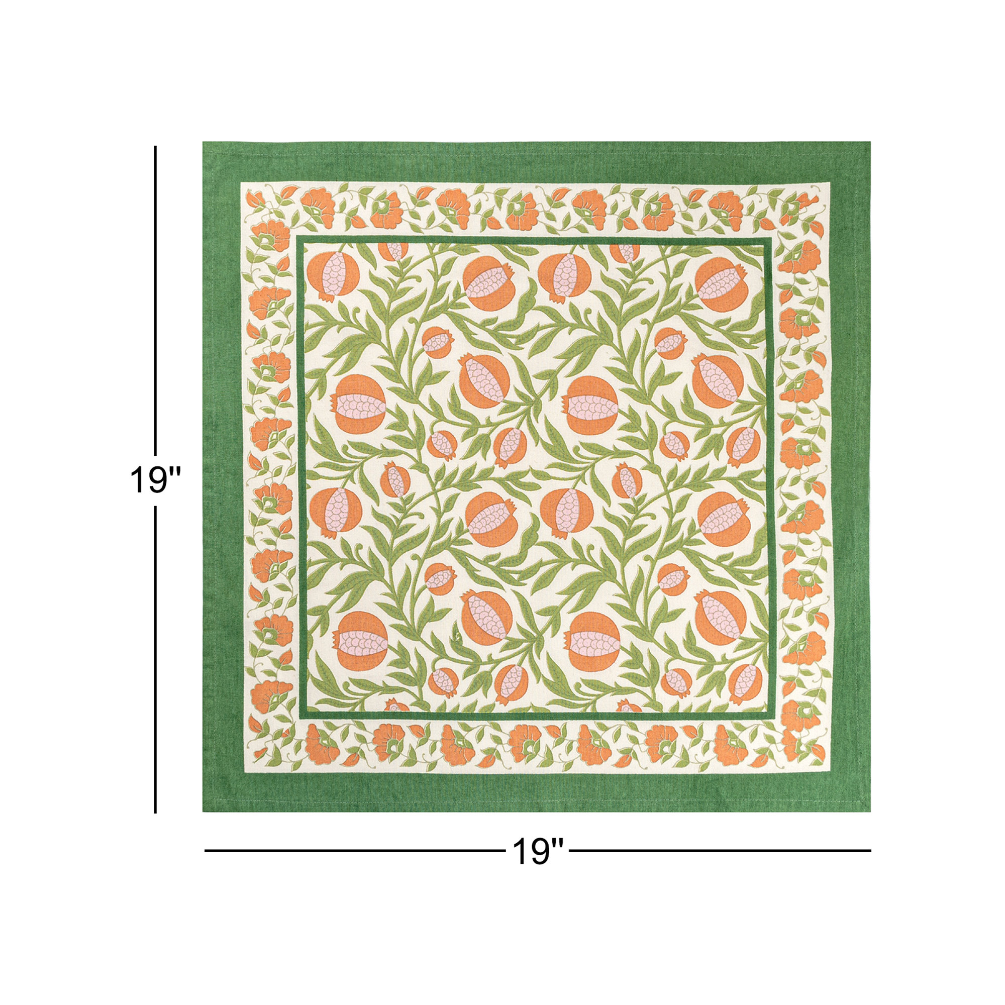 Williston Cotton Floral Square Napkin, Orange/Green