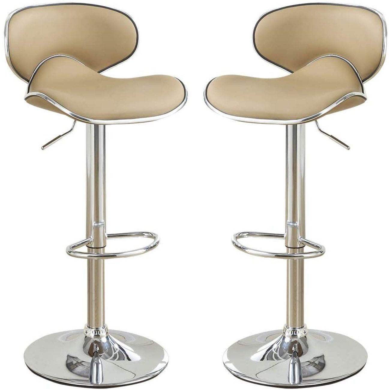 Latitude Run® Brown Faux Leather PVC Bar Stool Counter Height Chairs Set Of 2 Adjustable Height ...