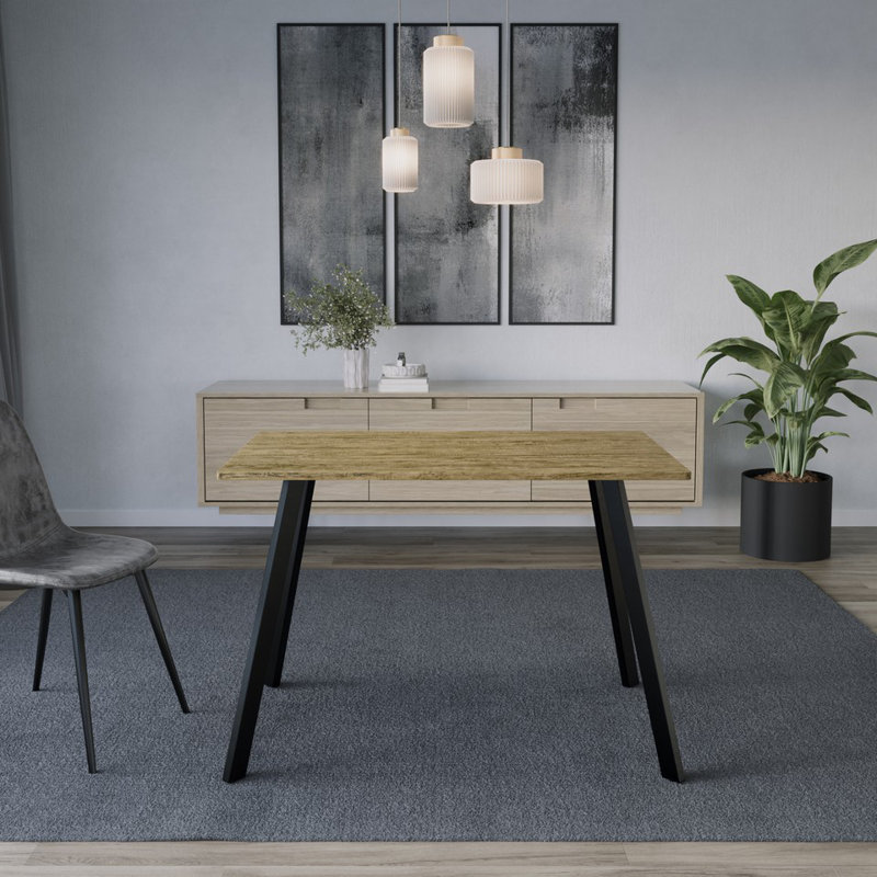 Metal Base Dining Table, Oak